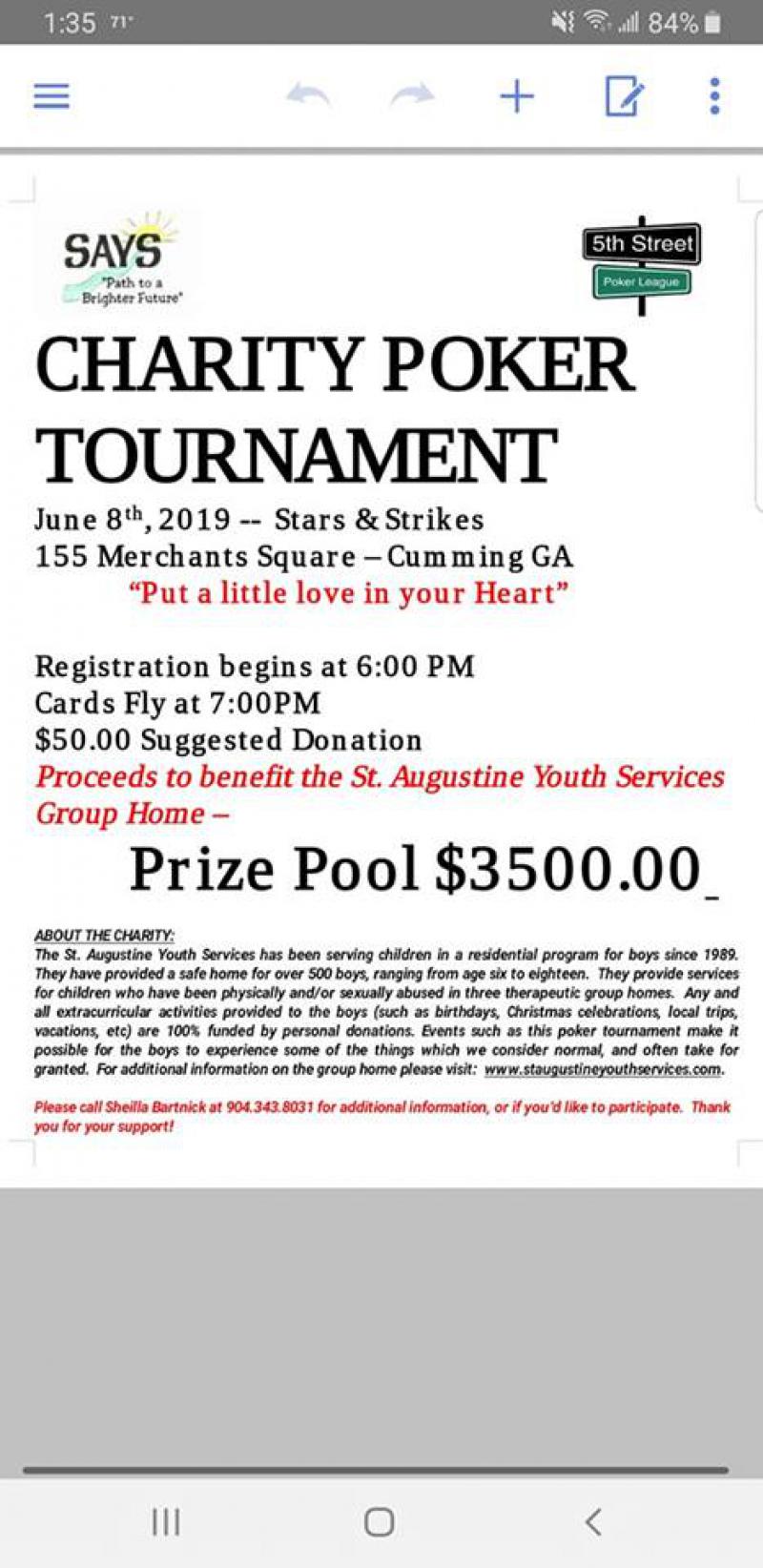 SAYS Charity Tournament - Stars and Strikes at 5thstreetpoker.com